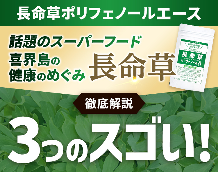 長命草ポリフェノールエース　話題のスーパーフード　喜界島の健康のめぐみ　長命草　徹底解説　3つのスゴい！